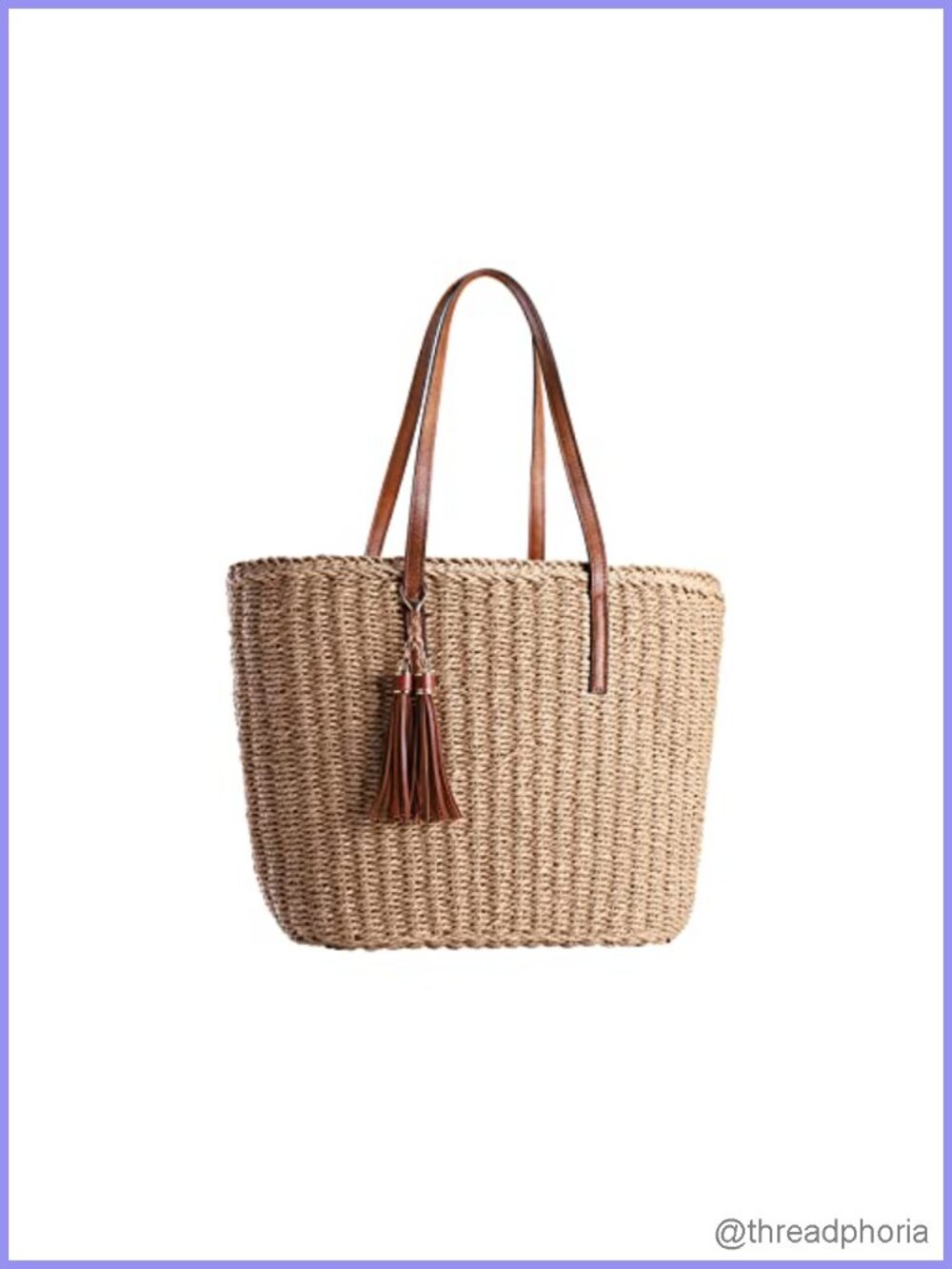 Natural Woven Straw Tote Handbag - Summer Shoulder Bag, Top Zipper, Travel